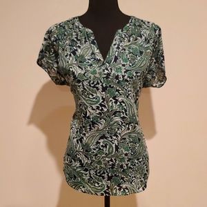 Banana Republic Factory Women's Short Sleeve Blouse, Color: Green & Blue. Medium
